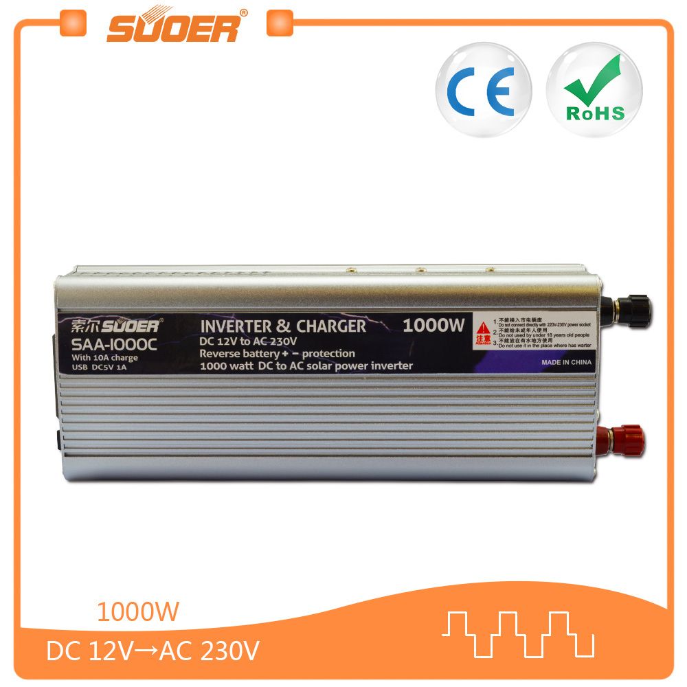 Suoer Two in One 1000W DC to AC 12V Power Inverter with 10A Charger (SAA-1000C)