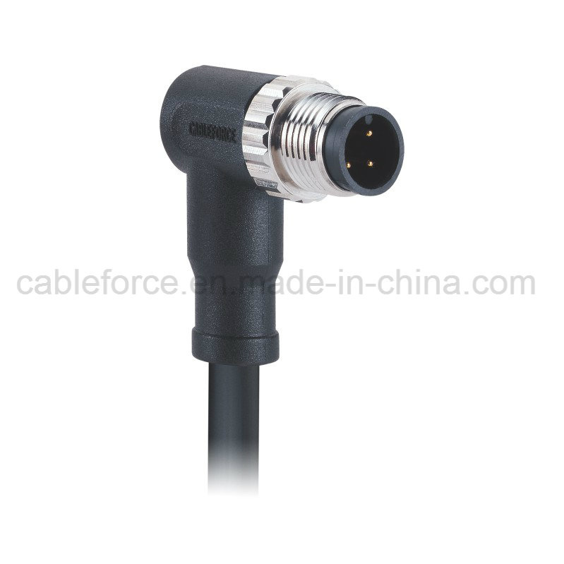 M12 3 Pin Male Right Angled Cable Connector for Industrial Application with CNC Screw