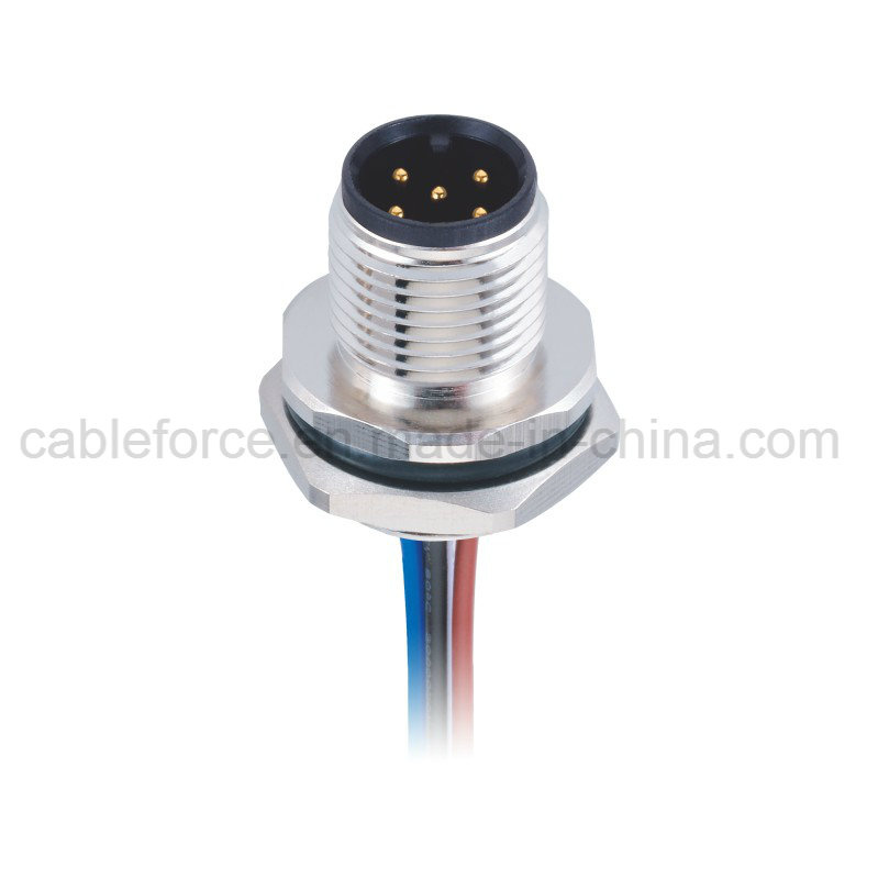 M12 5 Pin Male Rear Mounting Panel Mount Connector with Wire CNC Screw