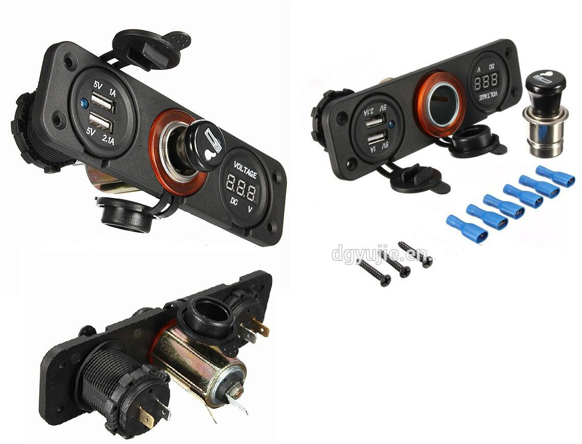 Dual USB Charge Socket/DC Digital Voltmeter/Car/Marine USB Charger