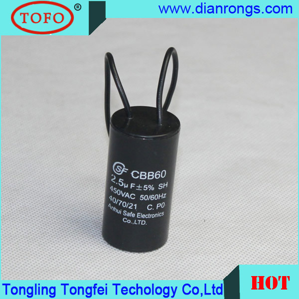 Cbb60 Wire Capacitor 250VAC Polypropylene Film Capacitor