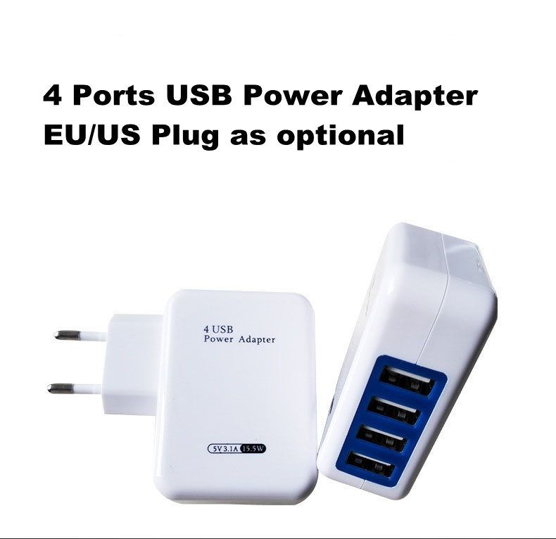 4-Ports Multi USB Charger EU Plug 5V 15.5W Power Adapter
