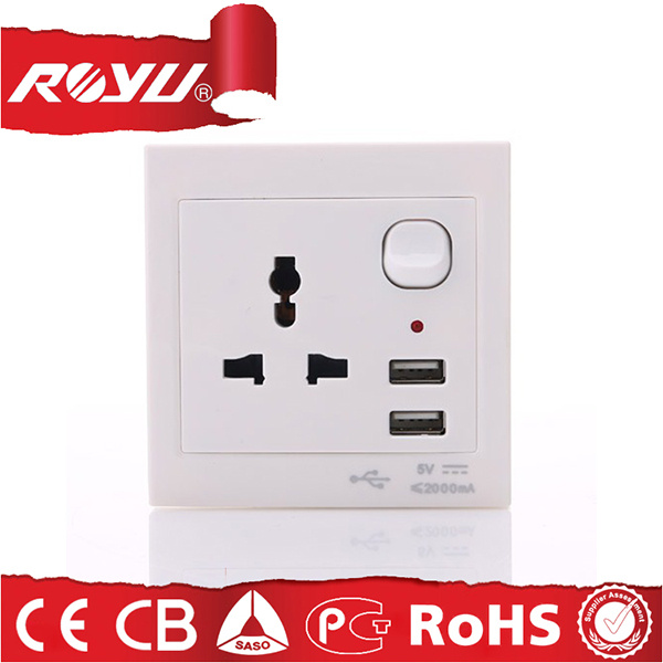 220V 3 Plug Multiple Power Wall Socket with USB