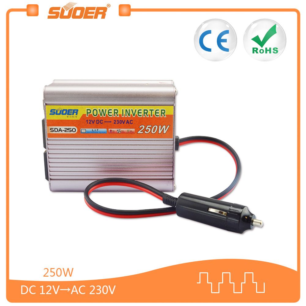 Suoer 12V 250W off Grid Car Power Inverter with Double Socket (SDA-250A)