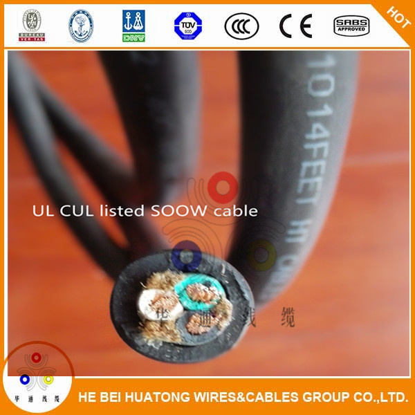 UL Flexible Cords, Flexible Cable 3X12 3X10 4X10 4X8 AWG 600V Soow Rubber Cable
