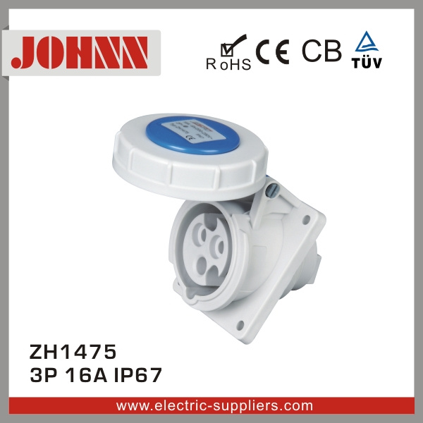 IP67 3p 16A Slopping Panel Mounted Socket for Industrial