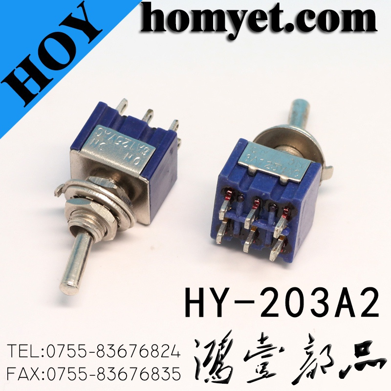 Factory Supply 6A 125V AC on-on Toggle Switch Dpdt Toggle Switch (HY-203A2)