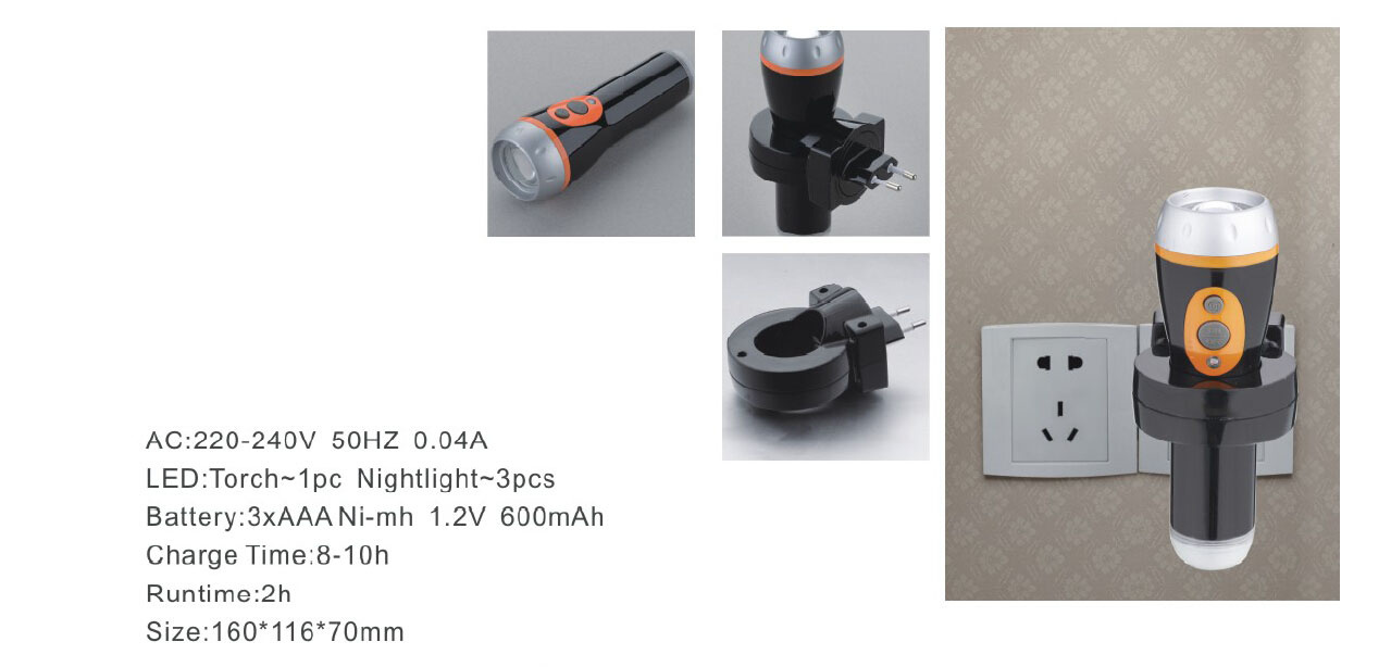 Wall Mounted Style 1W + 3 LED Emergency Flashlight with Sensor Night Light for Hotel or Home While AC Power Failure