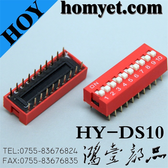 High Quality Right Angle DIP Switch with 2.54mm Pitch 10keys (DS10)