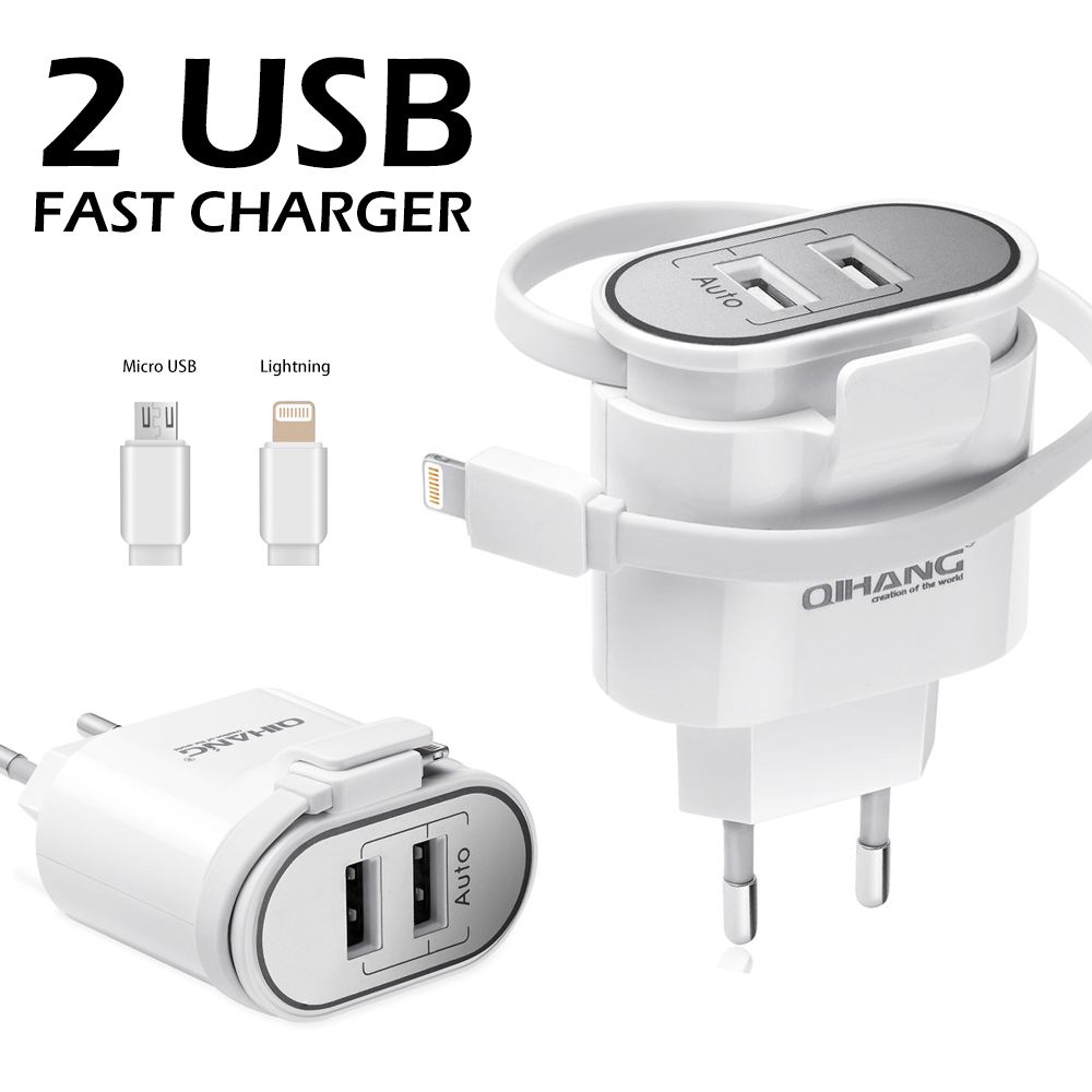 3.4A Double USB Fast Phone Charger with 24 Cm Micro USB Cable