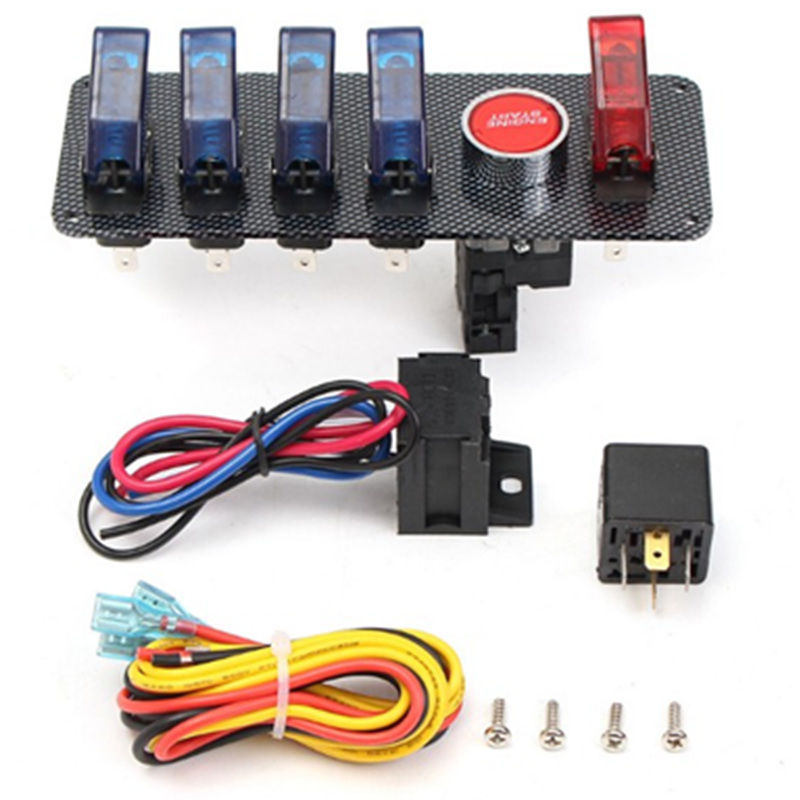 Professional 12V 4+1 LED Toggle Button Racing Car Vehicle Ignition Switch Panel