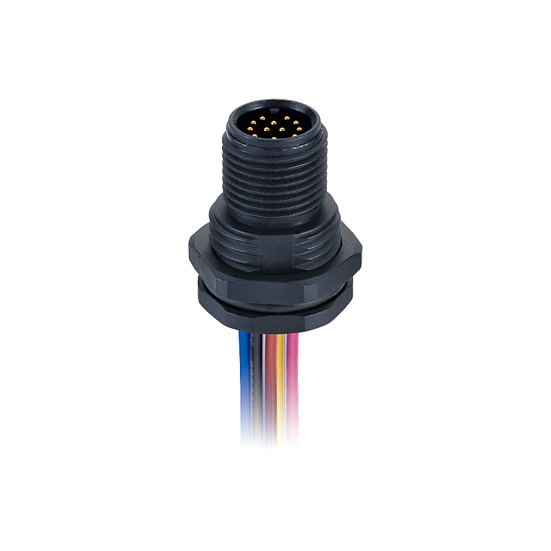 M12 12pin 1.5A/30V Waterproof Connector Male Panel Front Mounting Circular Connector with Plastic Screw