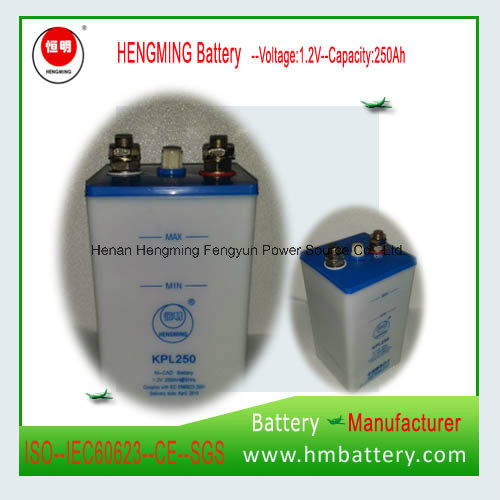 1.2V 250ah Ni-CD Alkaline Battery for UPS, Railway, Substation.