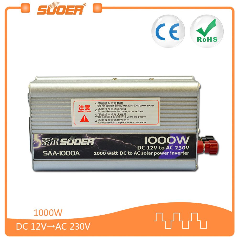 Suoer Factory Price 1000W	Power Inverters 12V to 220V Inverter (SAA-1000A)