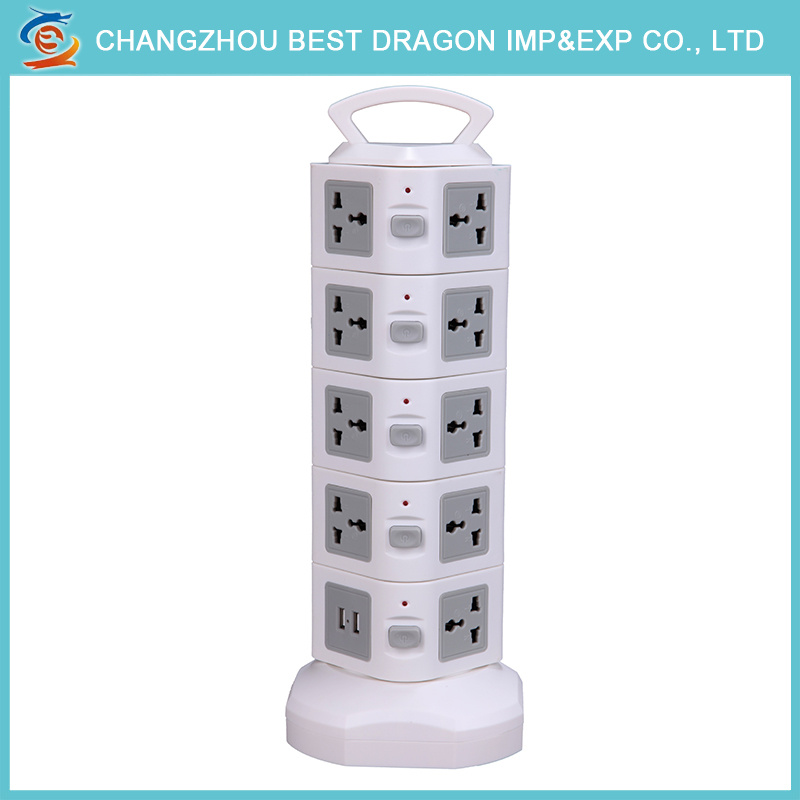 5 Layers Vertical Multiple Electrical Plug 250V Power Tower Socket