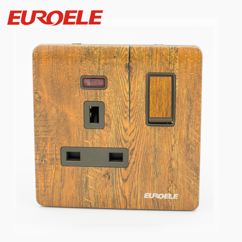 Wooden Spray Switched 13A Socket with Indicator