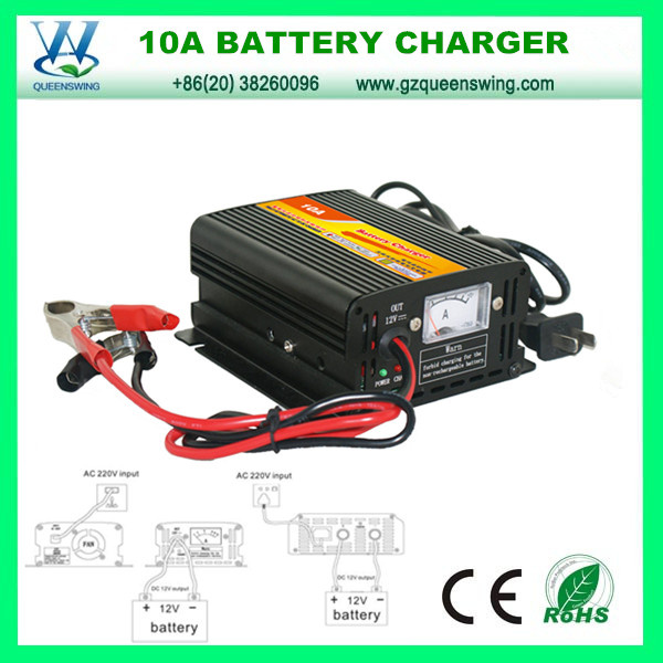 Queenswing 10A 12V Intelligent Quickly Three-Stage Charging Battery Charger (QW-B10A)