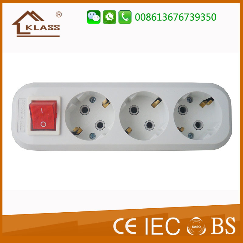 3 Way Electrical Plug Type Germany Electrical Socket with Switch