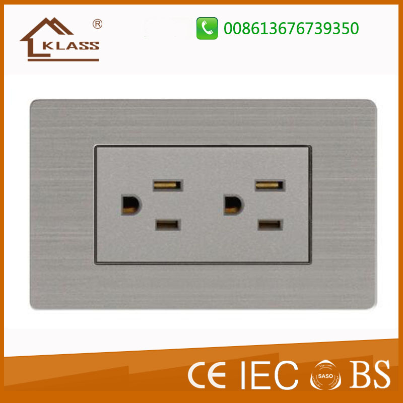 Easy to Install Brushed Stainless Steel Double 3 Pole Socket