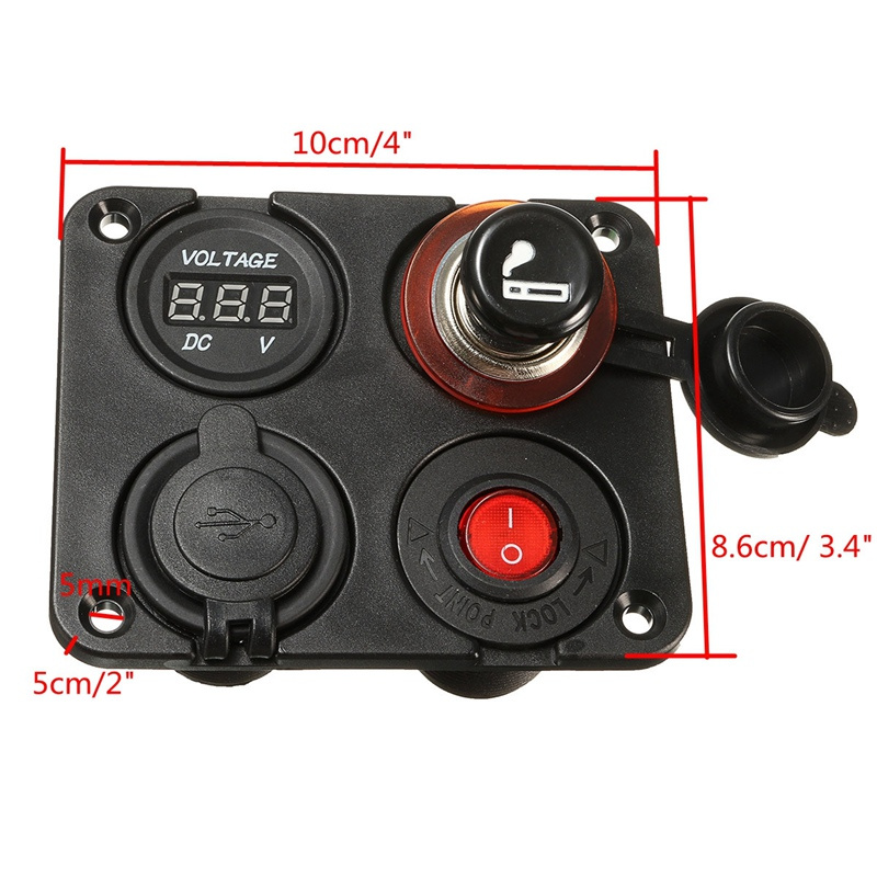 on-off Switch 12V Socket Cigarette Lighter Voltmeter Dual USB Charger