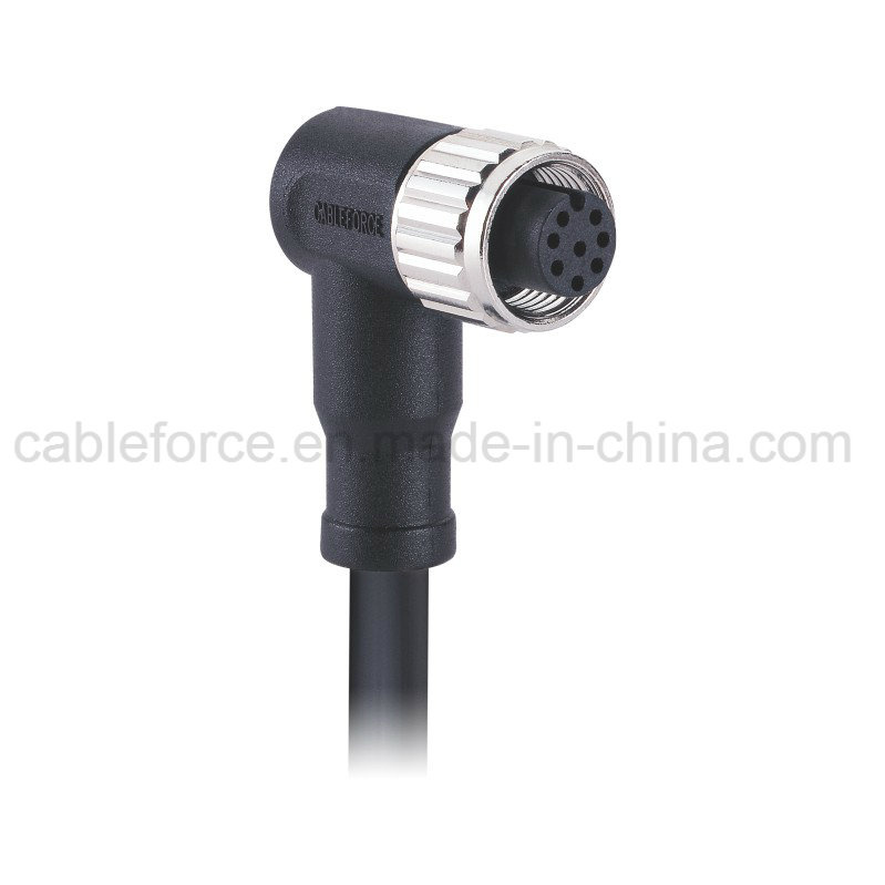 M12 8 Pin Female Right Angled Molded Cable Connector for Sensor with CNC Screw