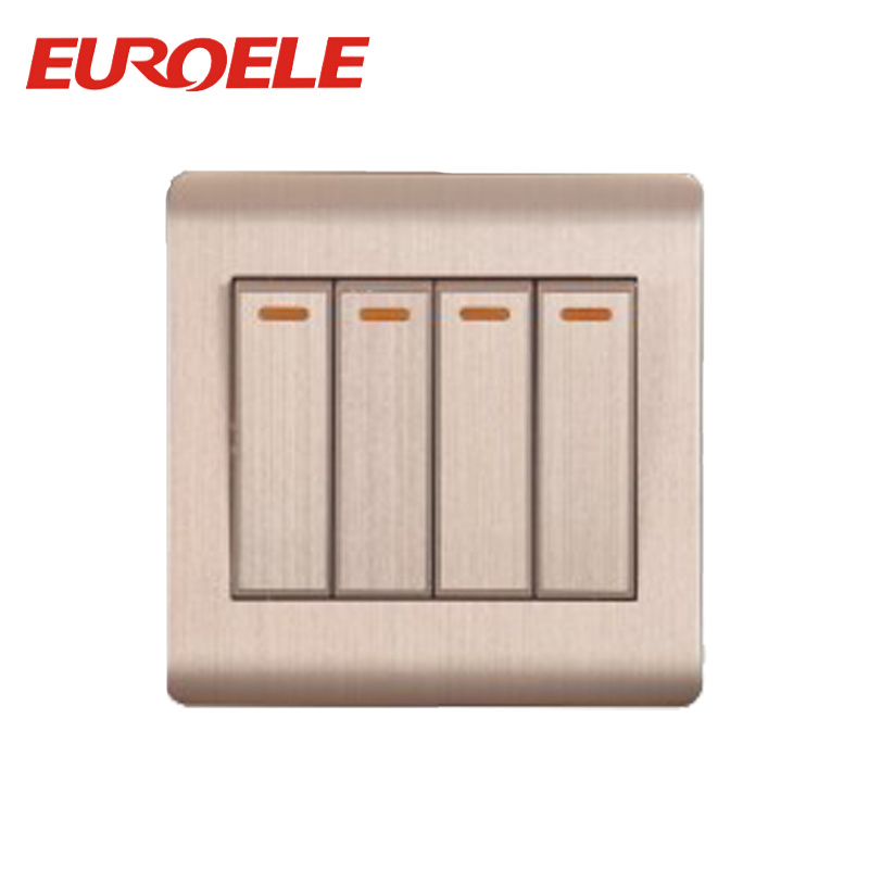 British Standard Aluminum Gold Color 4 Gang Wall Switch