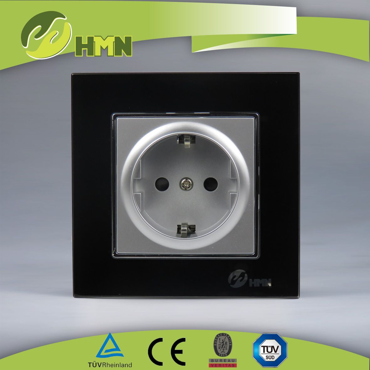 TUV Certified European Standard black Glass Schuko Socket