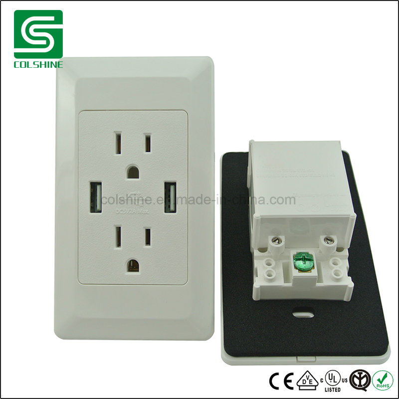 American Standard Duplex Electrical USB Wall Socket Outlet with ETL