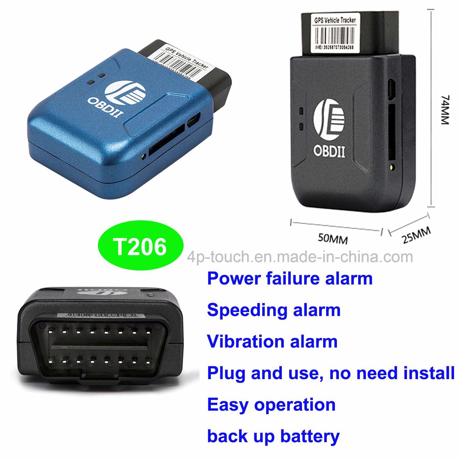 Anti-Theft Mini GPS OBD2 GPS Tracker with Speed Alarm T206