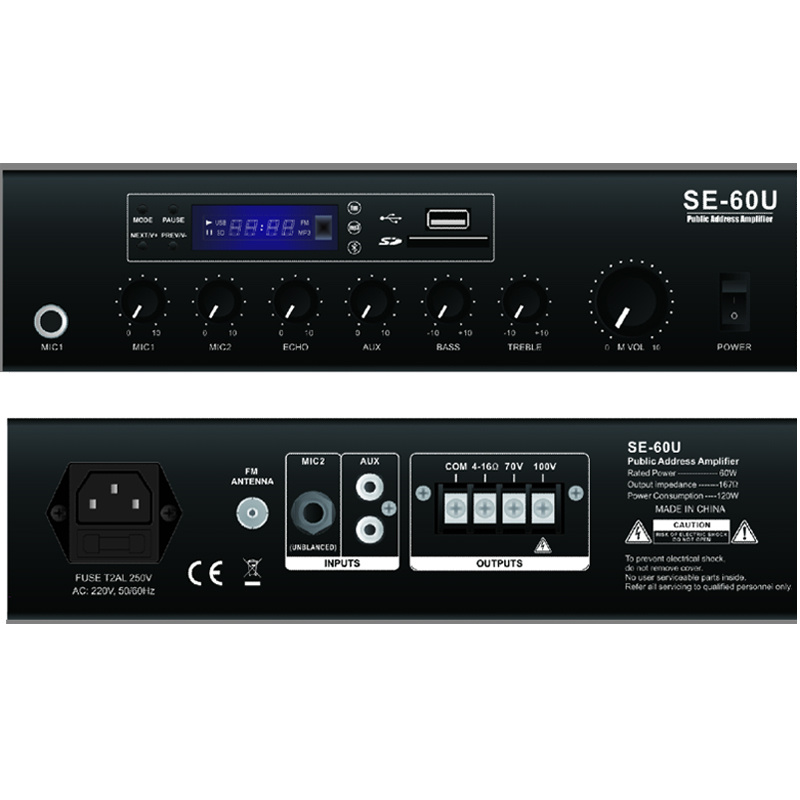 PA Mixer Amplifier (SE-60U) with USB, SD, FM, Bluetooth, Echo