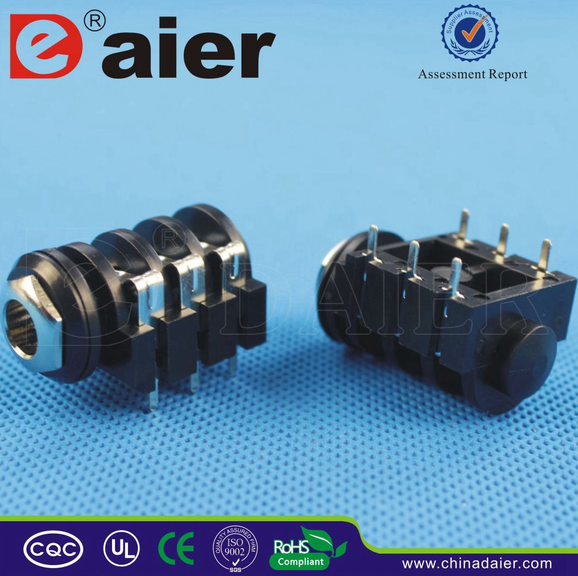 Plastic 6.35mm Stereo Jack Socket Adapter with Short PCB Terminals