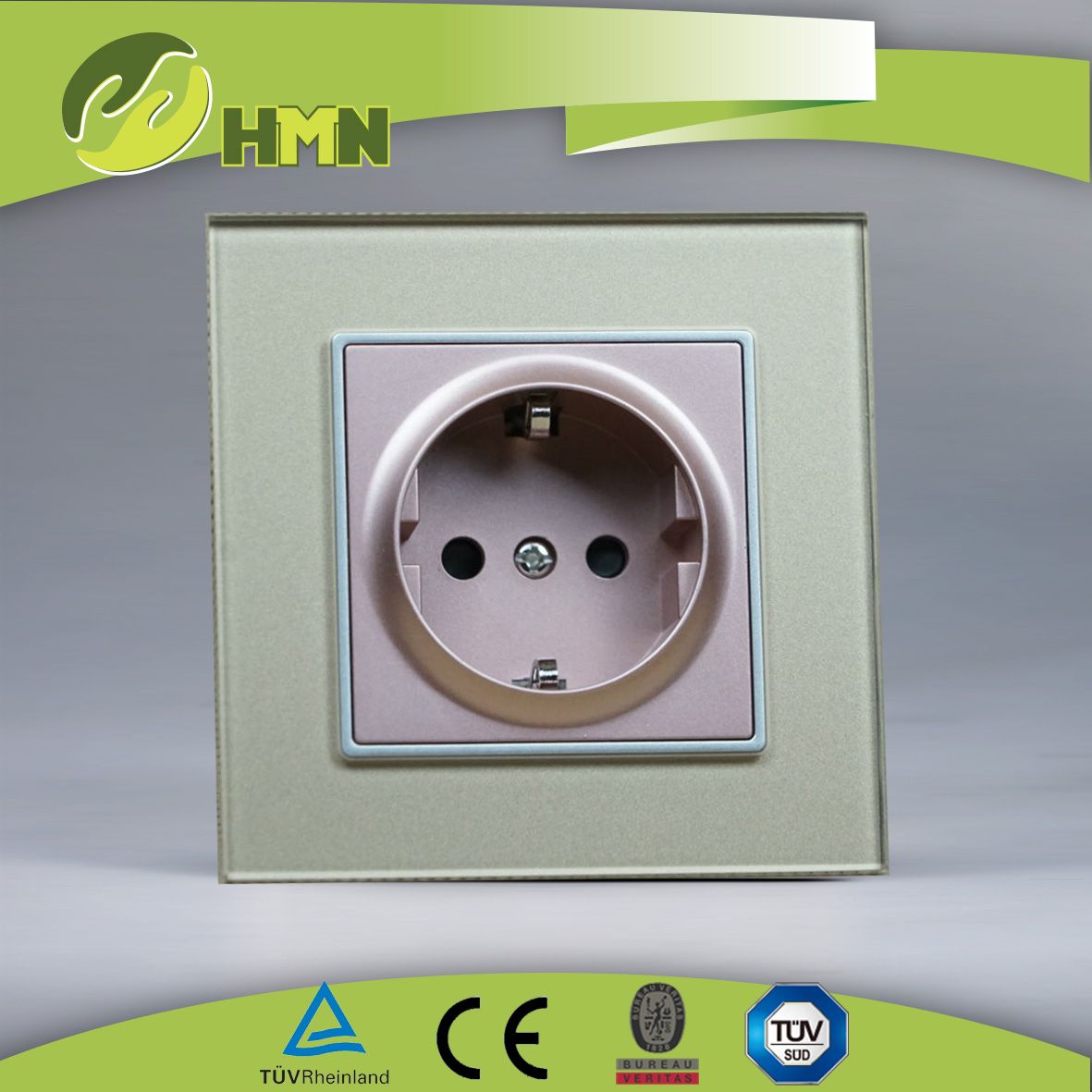 TUV, CE certified champaign gold tempering glass schuko socket