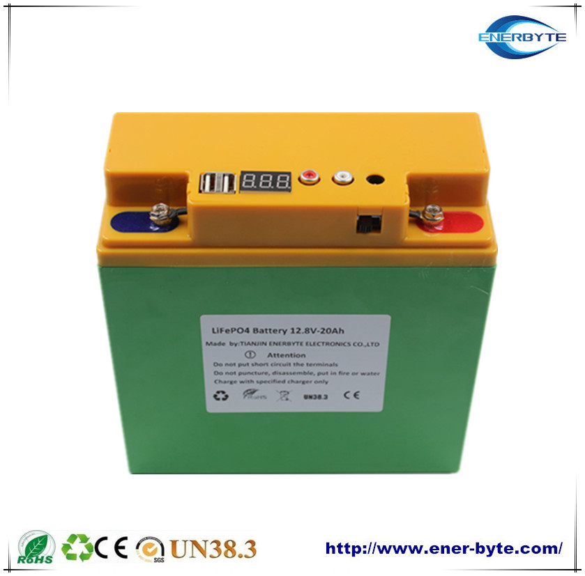 LiFePO4 Battery Pack 12.8V 20ah with Dual USB 5V