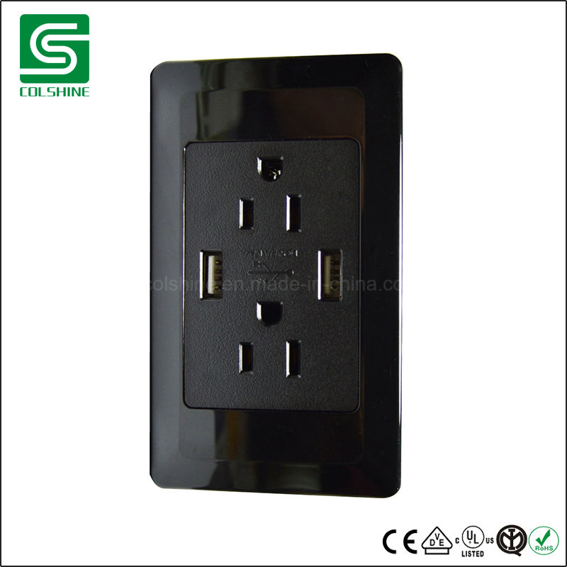 ETL Us Duplex Receptacle Socket with Twin USB Charger Ports