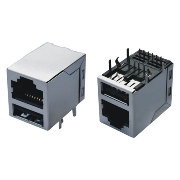 Right Angle DIP RJ45 Model Jack Connector with USB Port