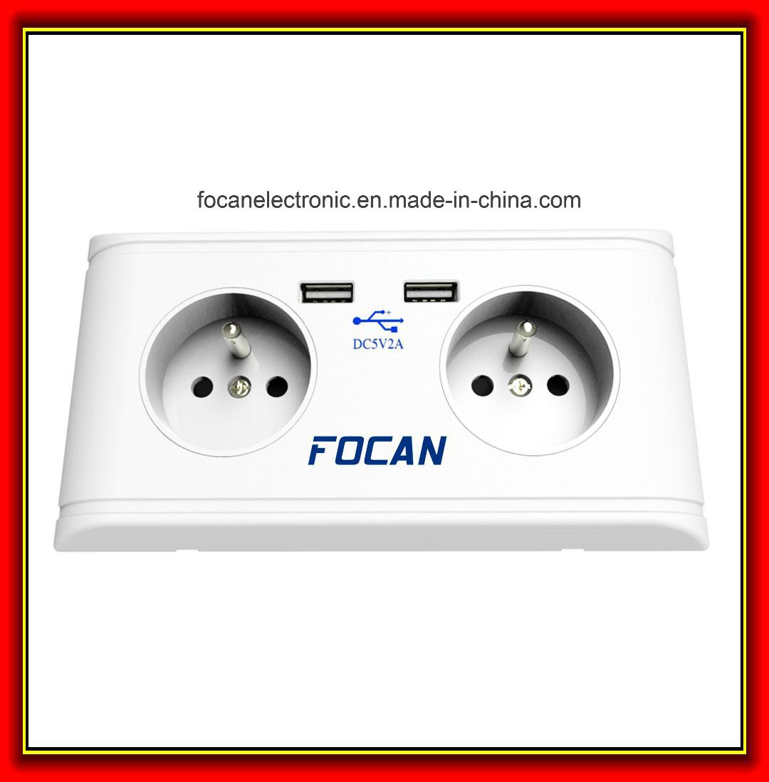 France CE 5V 2A USB Wall Socket with Double USB Charging Ports for UK 3 Pin Plug Using