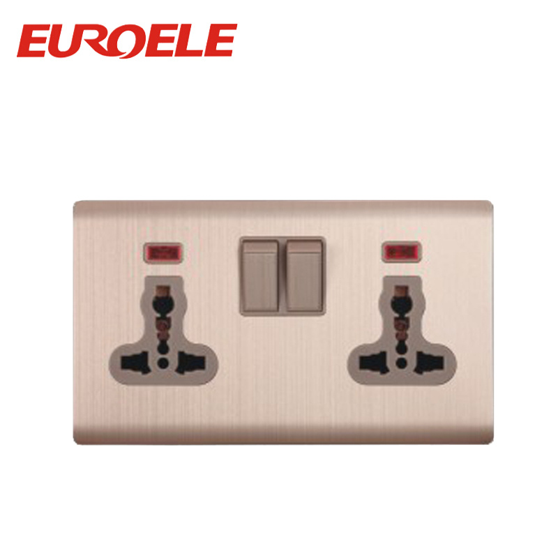2 Gang 13A Aluminum Plate Switched Socket with Light