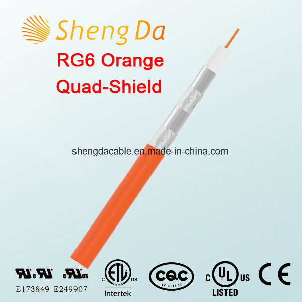 RG6 Quad Shield Orange Coaxial Cable for CATV -Low Attenuation