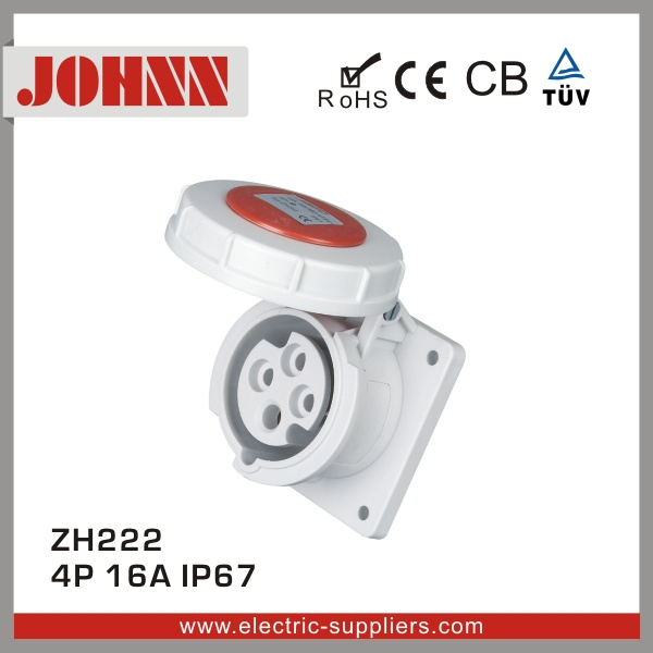 IP67 4p 16A Straight Panel Mounted Socket for Industrial