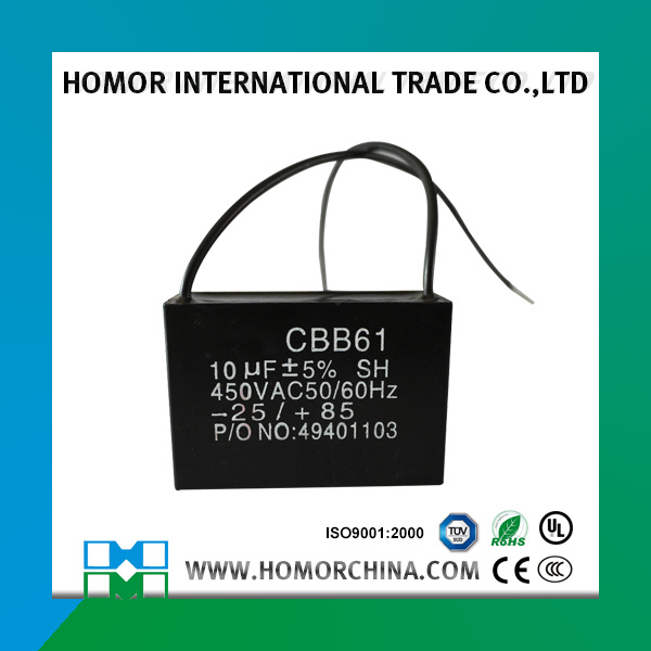 Cbb61 Fan Capacitor, Double-Wire Type, 10UF 450VAC
