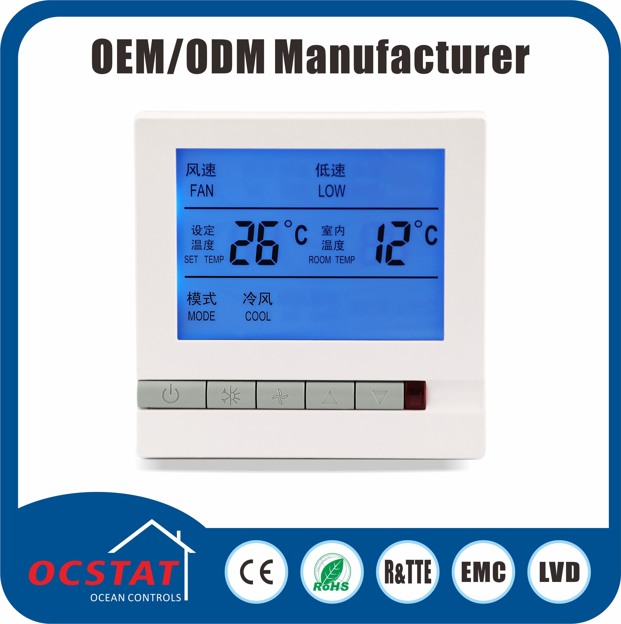Fan Coil Units Air-Conditioning Thermostat with Heat/Cool Mode Switch