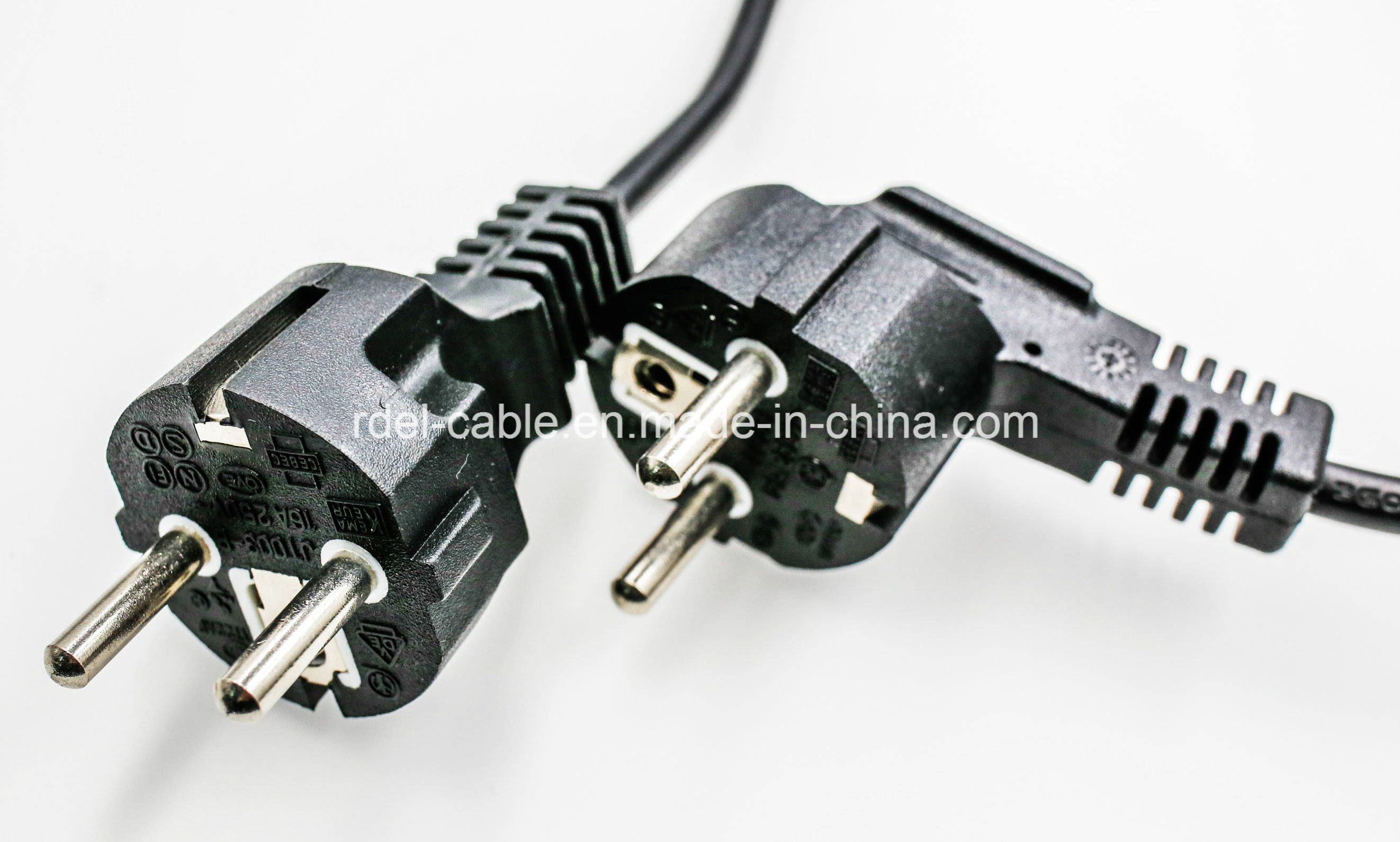 Cee7 VDE Standard Europe Schuko 3pin Grounding Electric Power Cable Plug