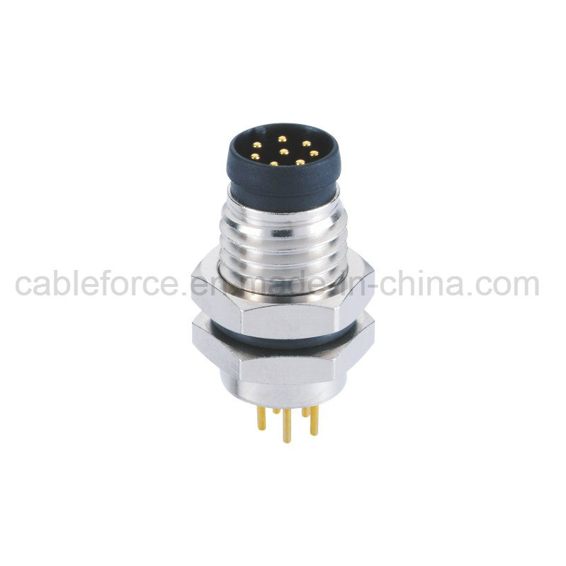 M8 8pin Male Panel Mount Connector with PCB Contacts