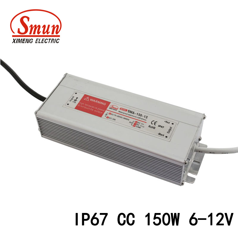 Smun 150W 6-12VDC 12.5A Waterproof IP67 Constant Current LED Driver