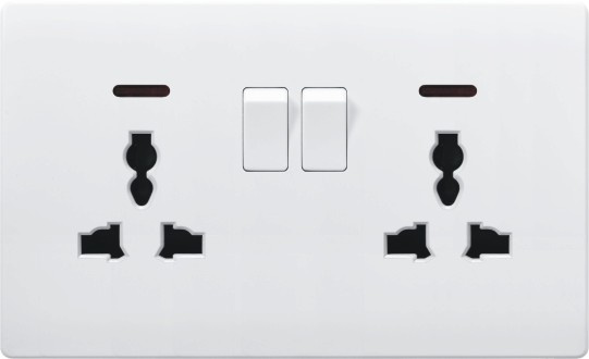 British Standard White Double 13A Switched Socket Outlet with Neon