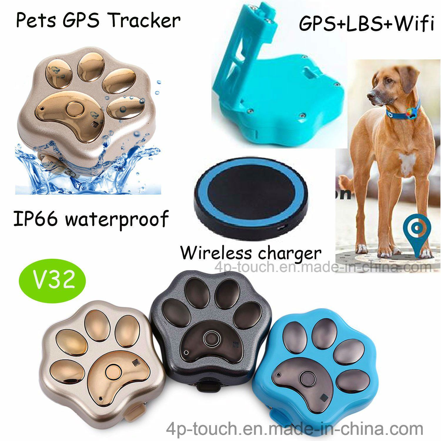 Waterproof IP66 GPS Pet Tracker with LED Light (V32)