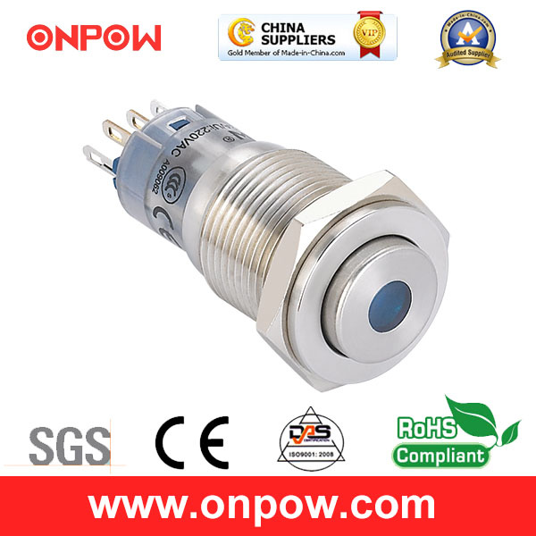 Onpow 16mm Illuminated Metal Pushbutton Switch (LAS2GQPH-11D/R/12V/S, CE, CCC, RoHS Compliant)