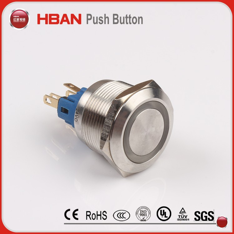 Ce RoHS 22mm IP67 Waterproof Stainless Steel Push Button Switch with Ring LED