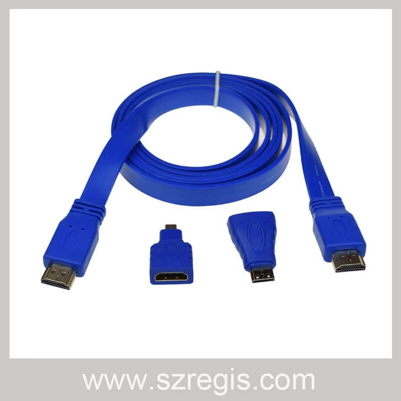 Male to Male Flat HDMI Cable with Mini Micro Adapter