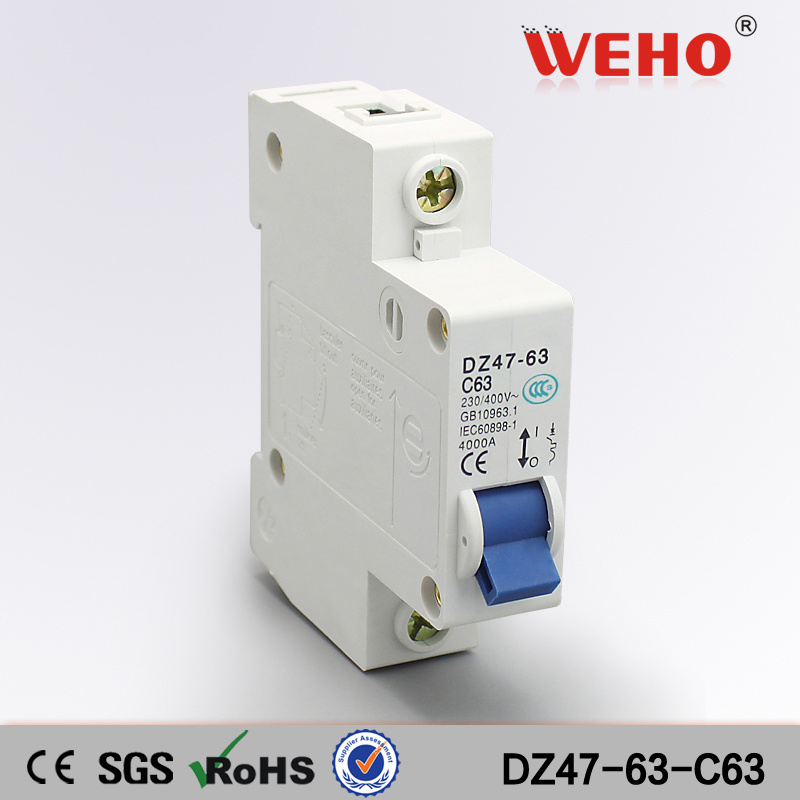 Single Pole 230V Dz47-63-C63 63A Electrical Mini Circuit Breaker